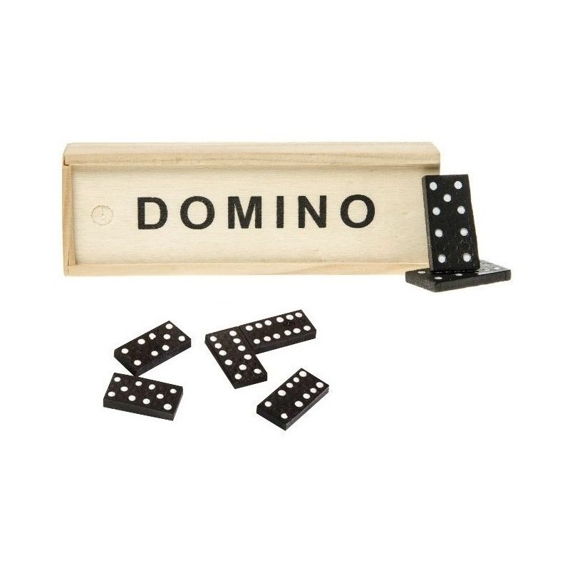 Domino spel in houten kistje