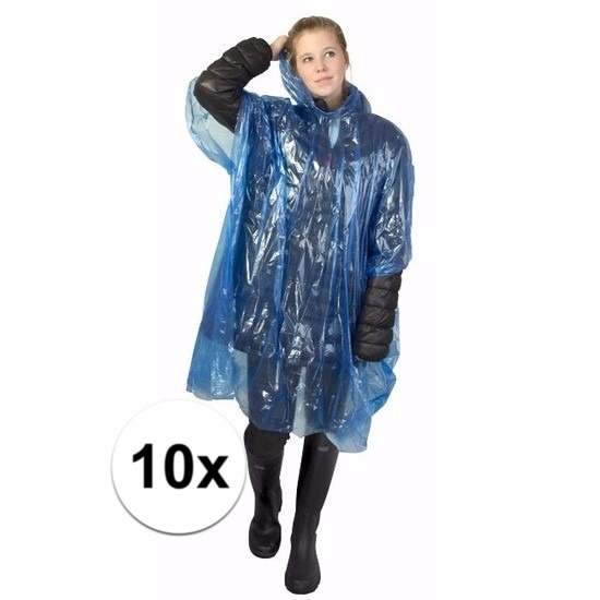 10x wegwerp regenponcho blauw