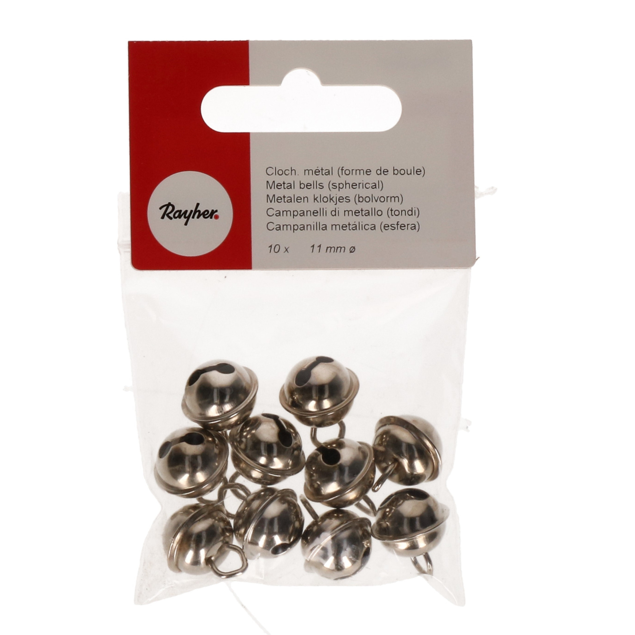 10x Zilveren metalen belletjes met oog 11 mm hobby-knutsel benodigdheden