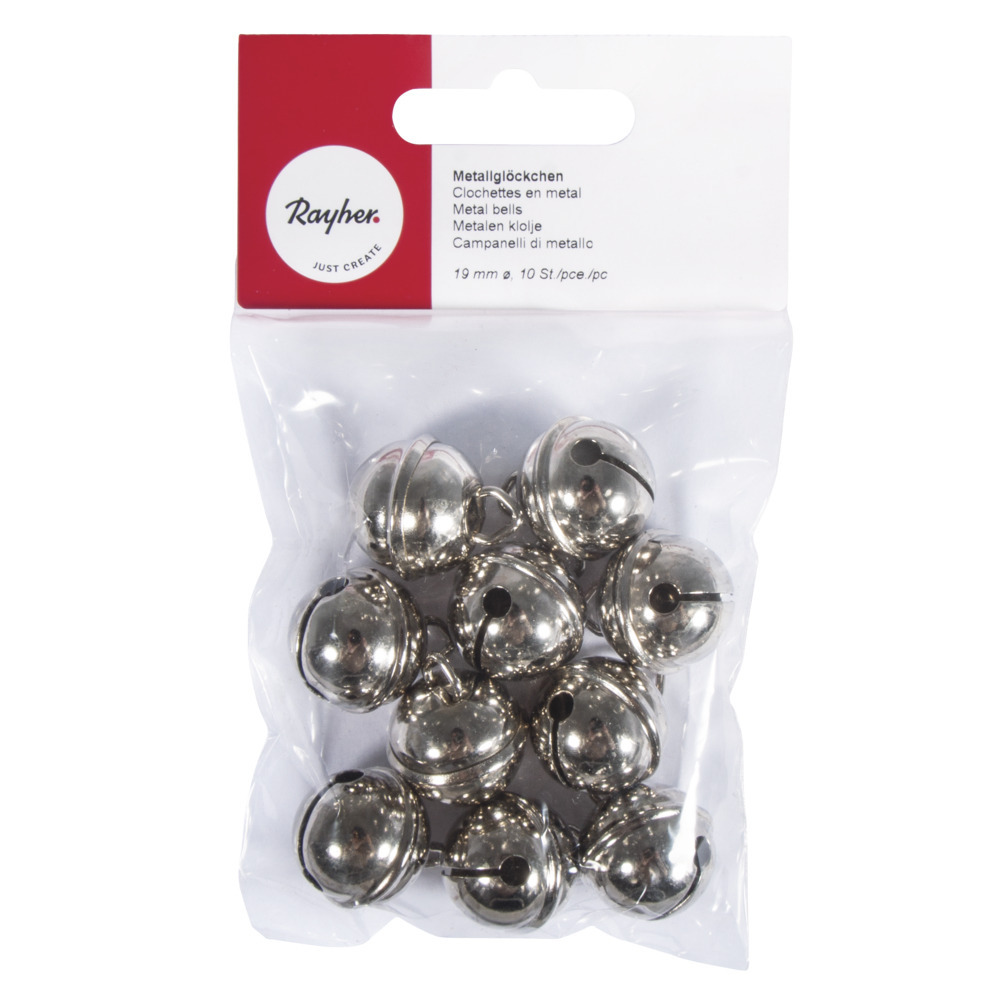 10x Zilveren metalen belletjes met oog 19 mm hobby-knutsel benodigdheden