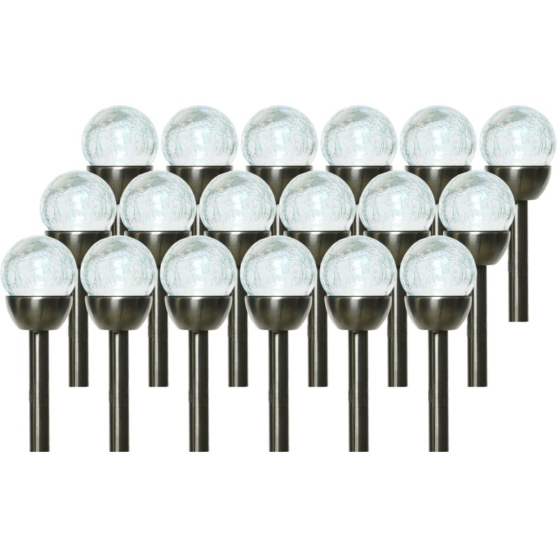 18x Buiten LED RVS bollen stekers Navi solar verlichting 24 cm colour changing