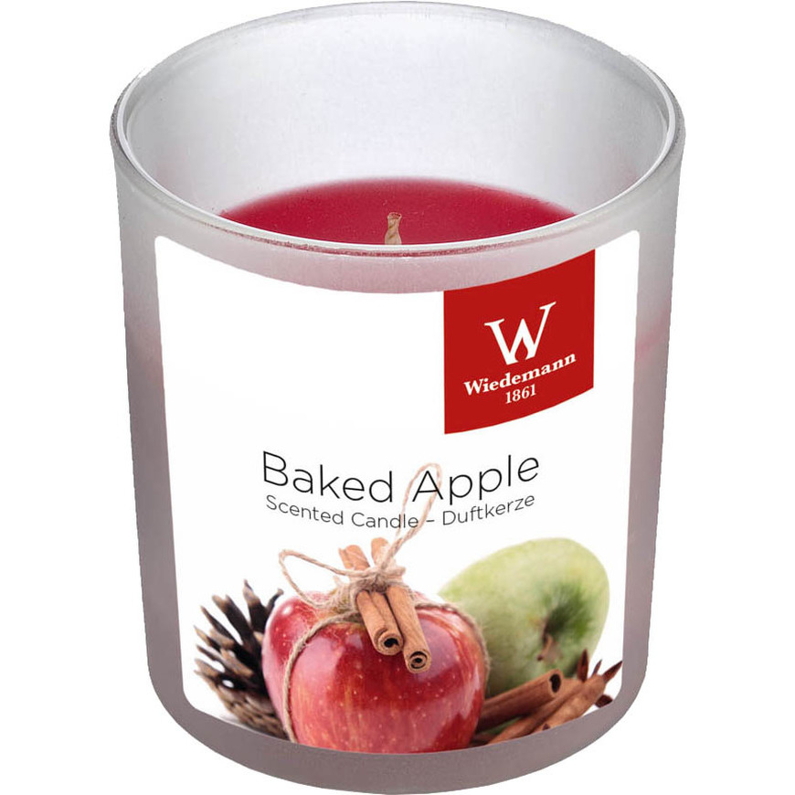 1x Geurkaarsen gebakken appel in glazen houder 25 branduren