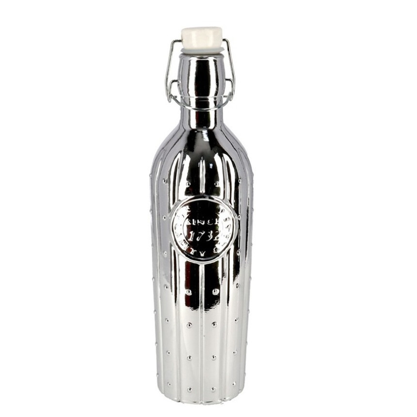 1x Glazen woondecoratie flessen zilver met beugeldop 1 liter
