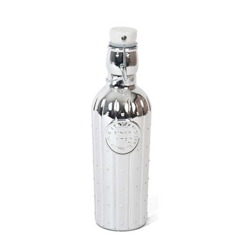 1x Glazen woondecoratie flessen zilver met beugeldop 550 ml