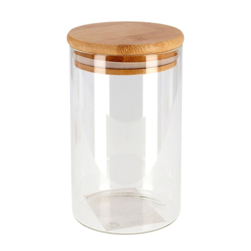 1x Luxe glazen bewaarpotten-voorraadpotten met houten deksel 1300 ml