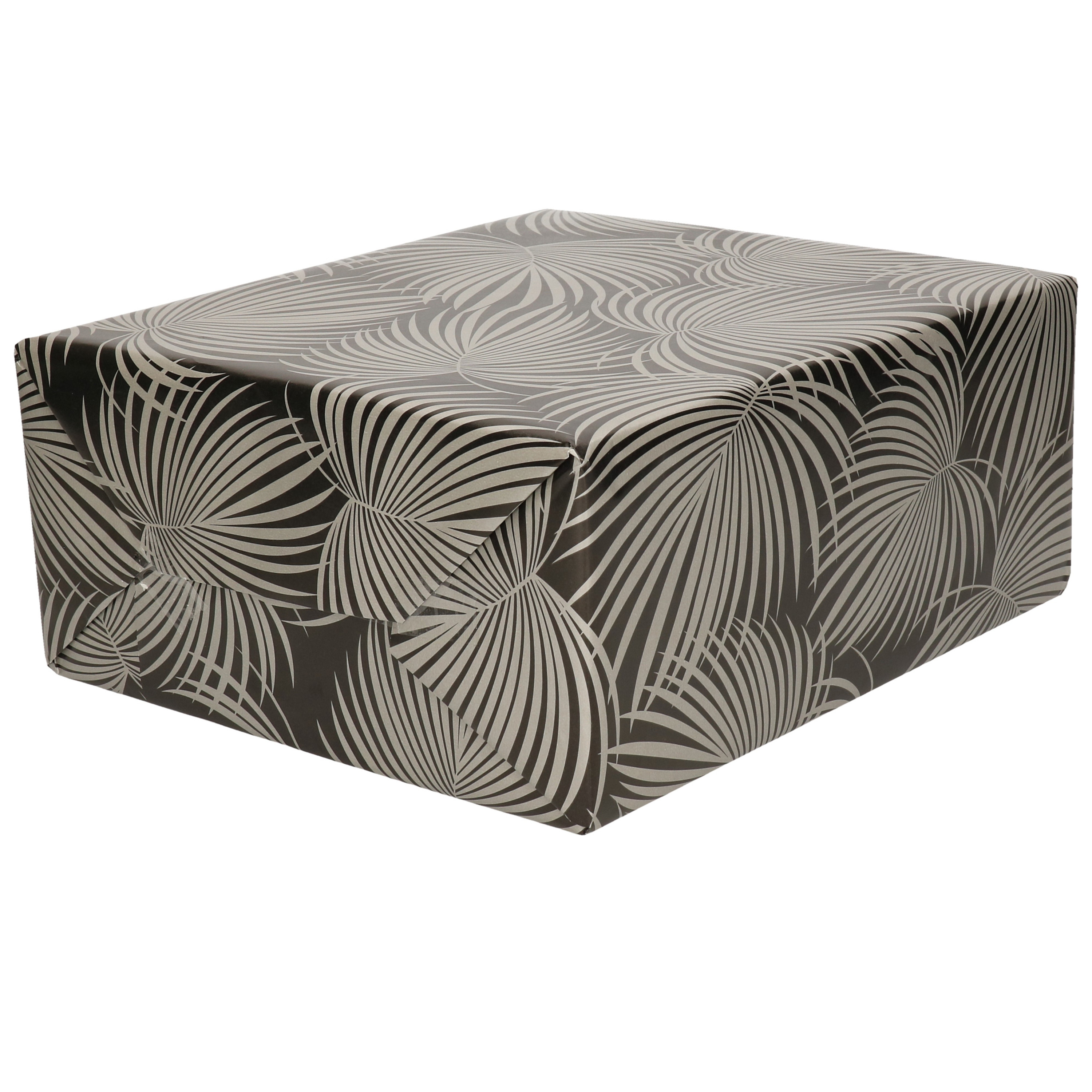 1x Rollen folie inpakpapier-cadeaupapier metallic zwart-zilver met bladeren 70 x 200 cm