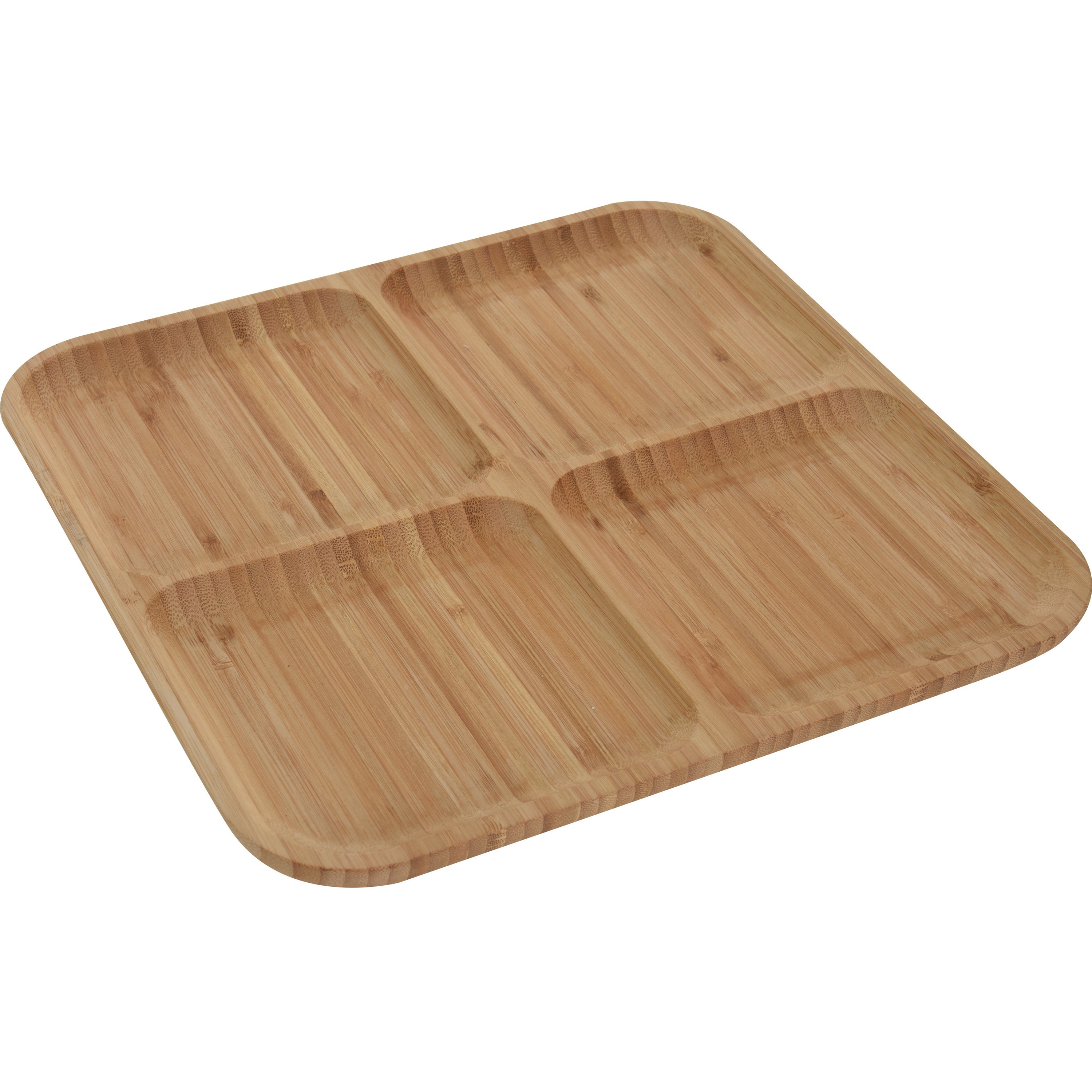 1x Serveerplanken-borden 4-vaks van bamboe hout 30 cm