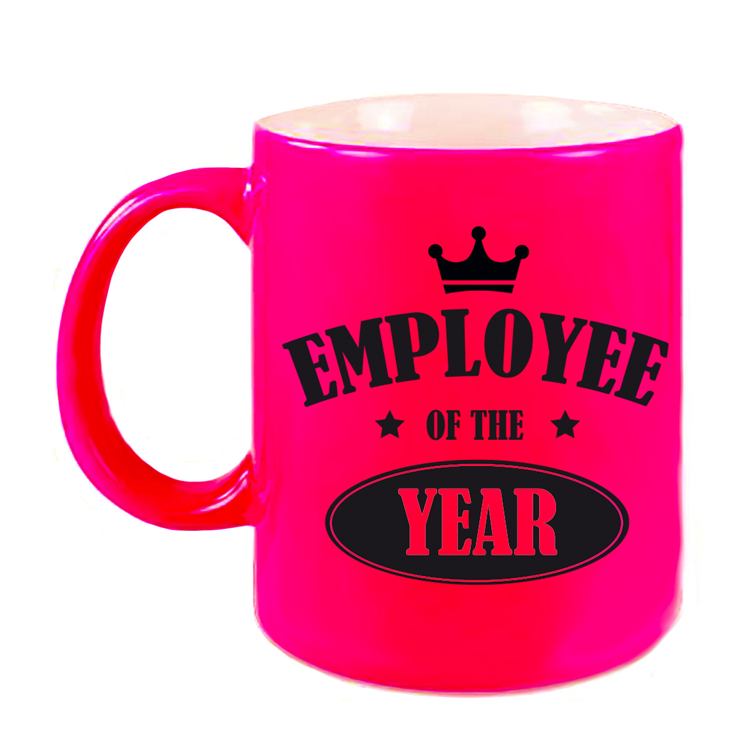 1x stuks collega cadeau mok-beker neon roze employee of the year
