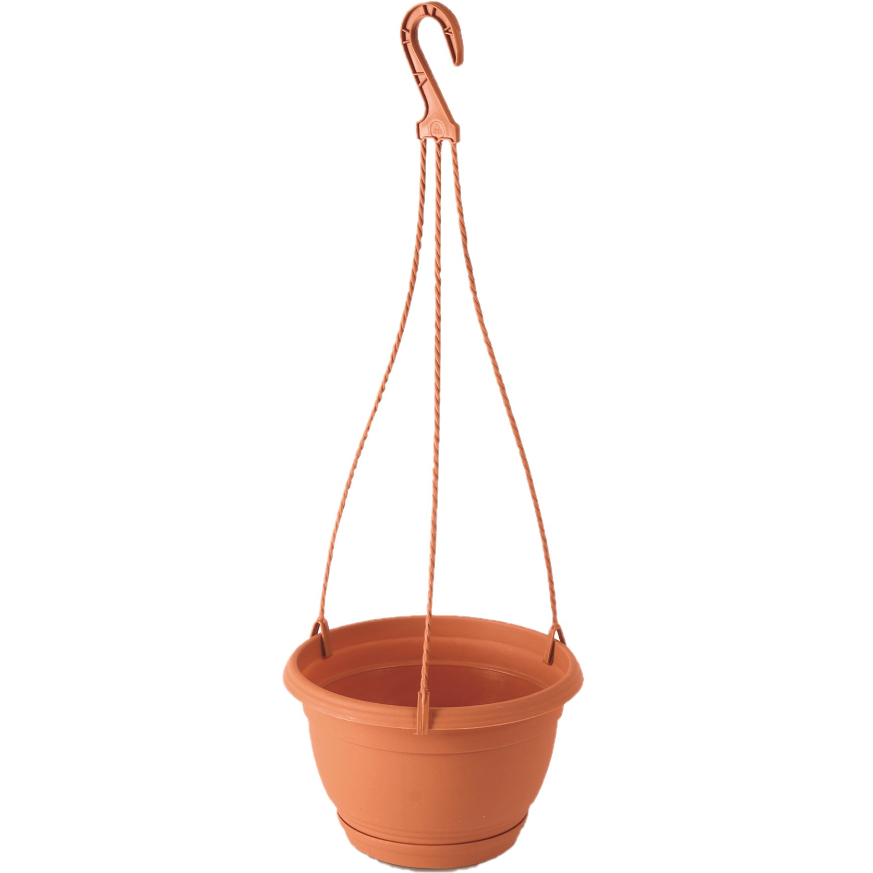 1x Stuks hangende kunststof Agro terracotta bloempot-plantenpot met schotel 1,2 liter