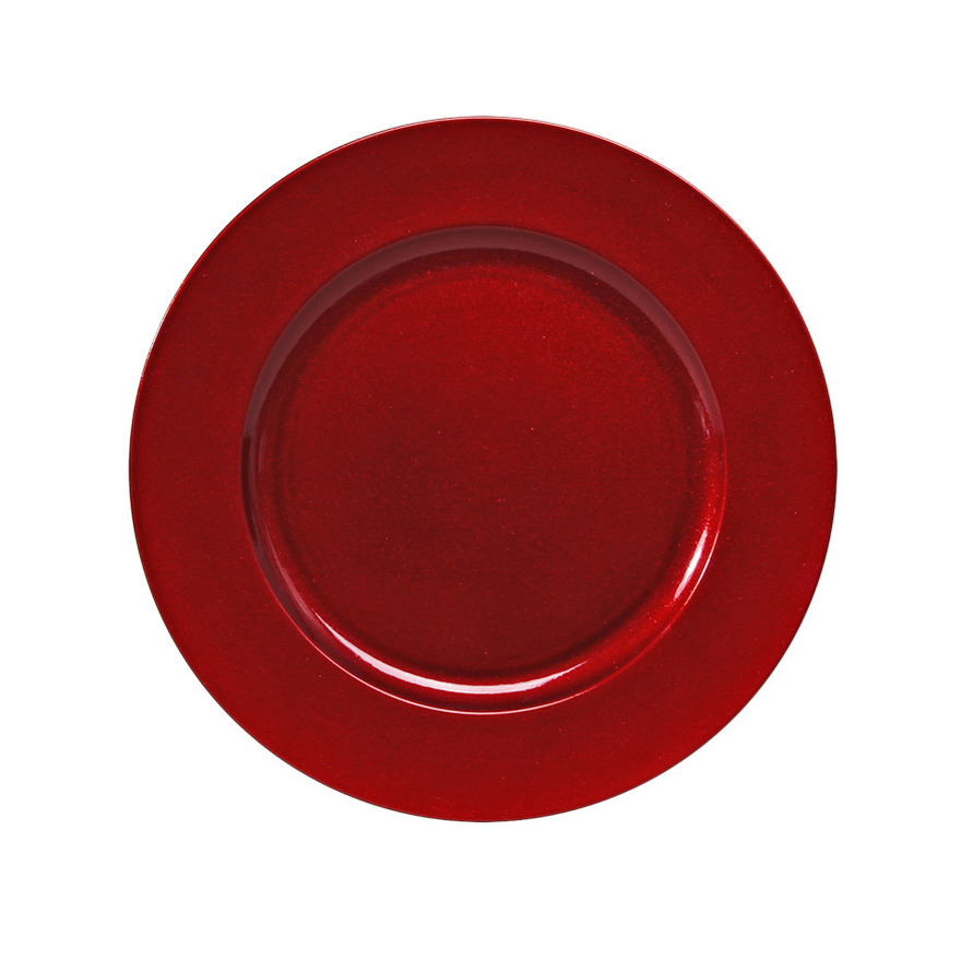 1x stuks kaarsenborden-onderborden rood met glitters 33 cm