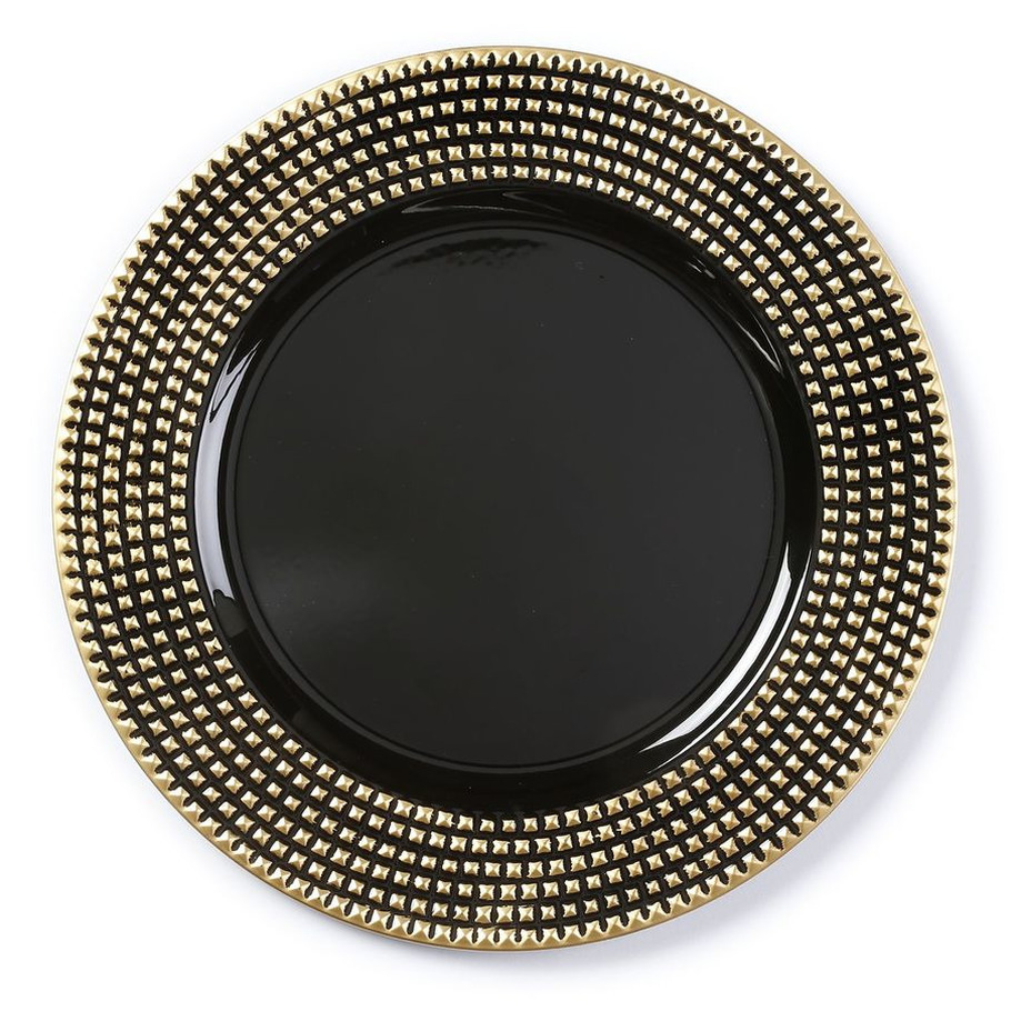1x stuks kaarsenborden-onderborden zwart met gouden steentjes 33 cm