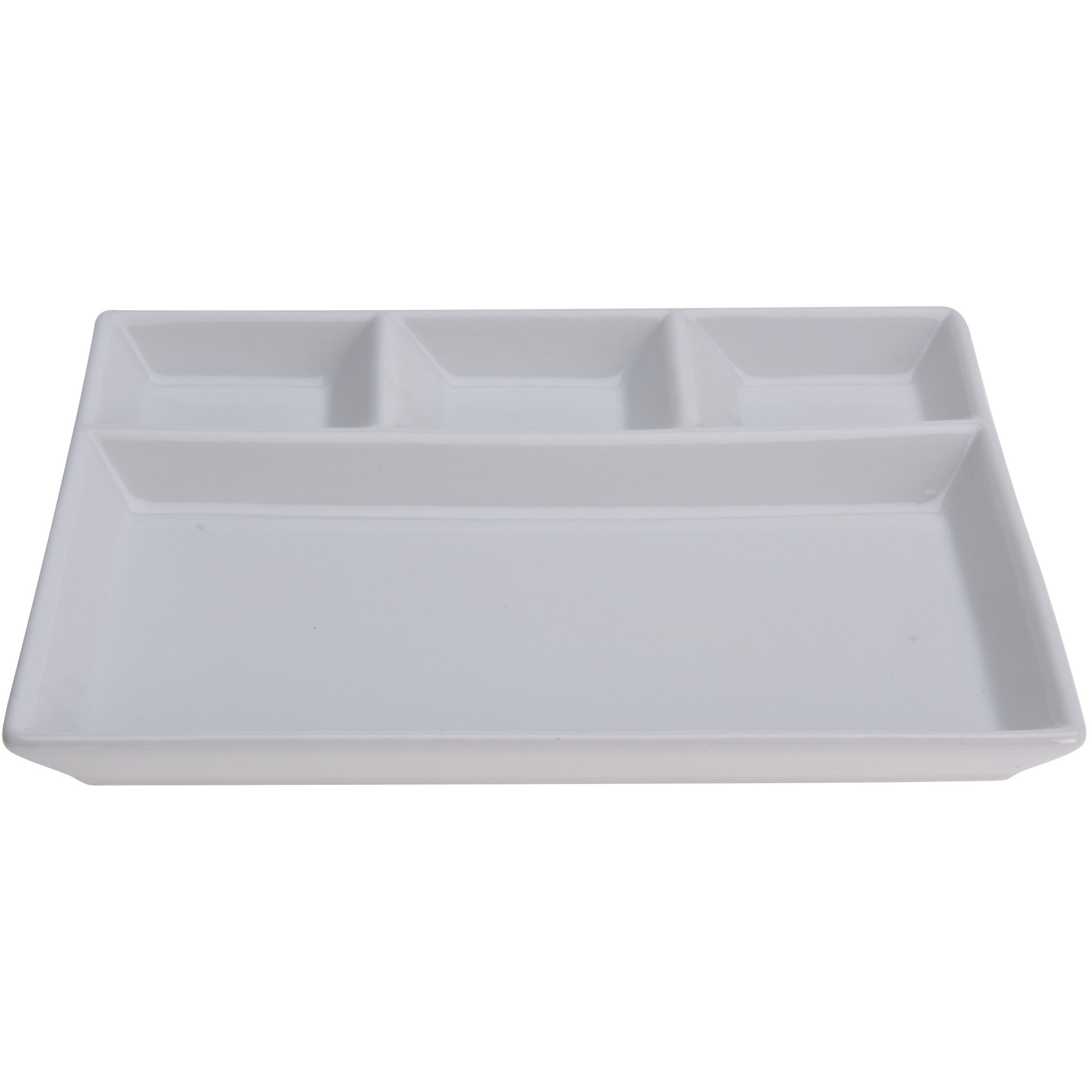1x Witte borden-gourmetborden van porselein met 4 vakken 24 x 19 cm