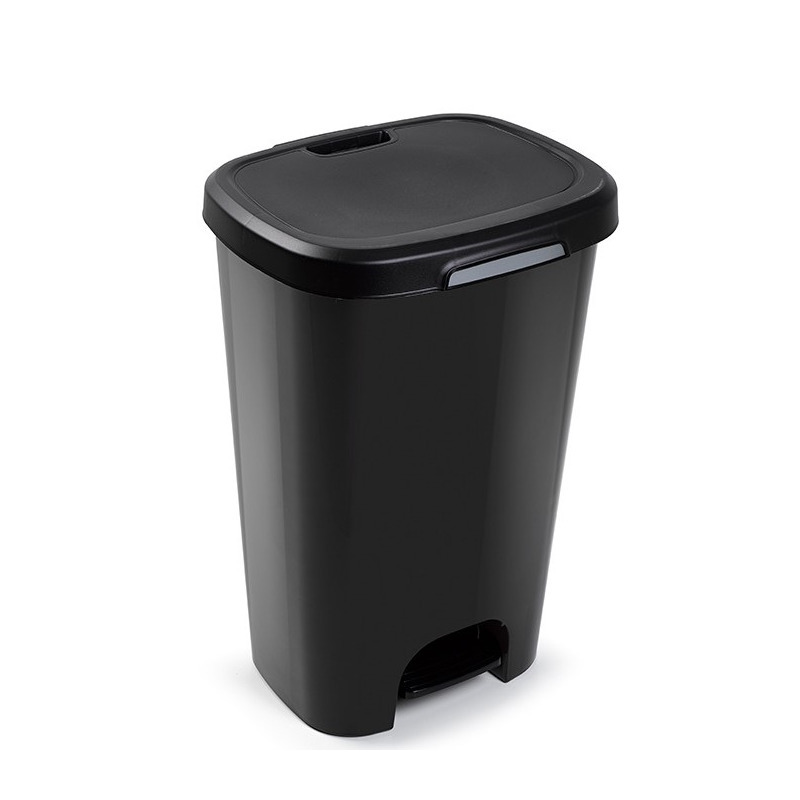 1x Zwarte afvalemmers-vuilnisemmers 50 liter met deksel en pedaal