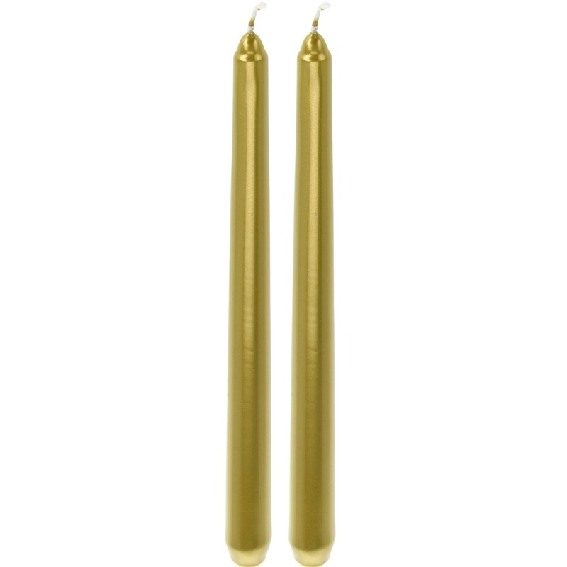 2x Gouden dinerkaarsen-lange kaarsen 25 cm