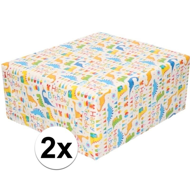 2x Inpakpapier-cadeaupapier wit met Happy Birthday 200 x 70 cm
