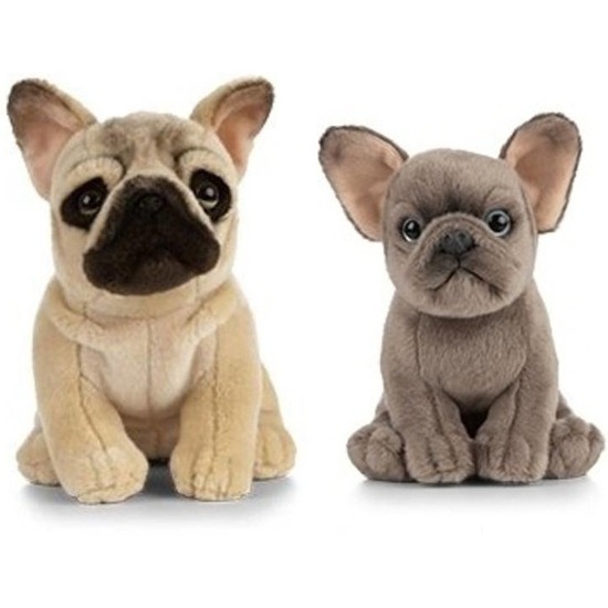 2x Pluche Franse Bulldog honden knuffels 15-25 cm speelgoed set