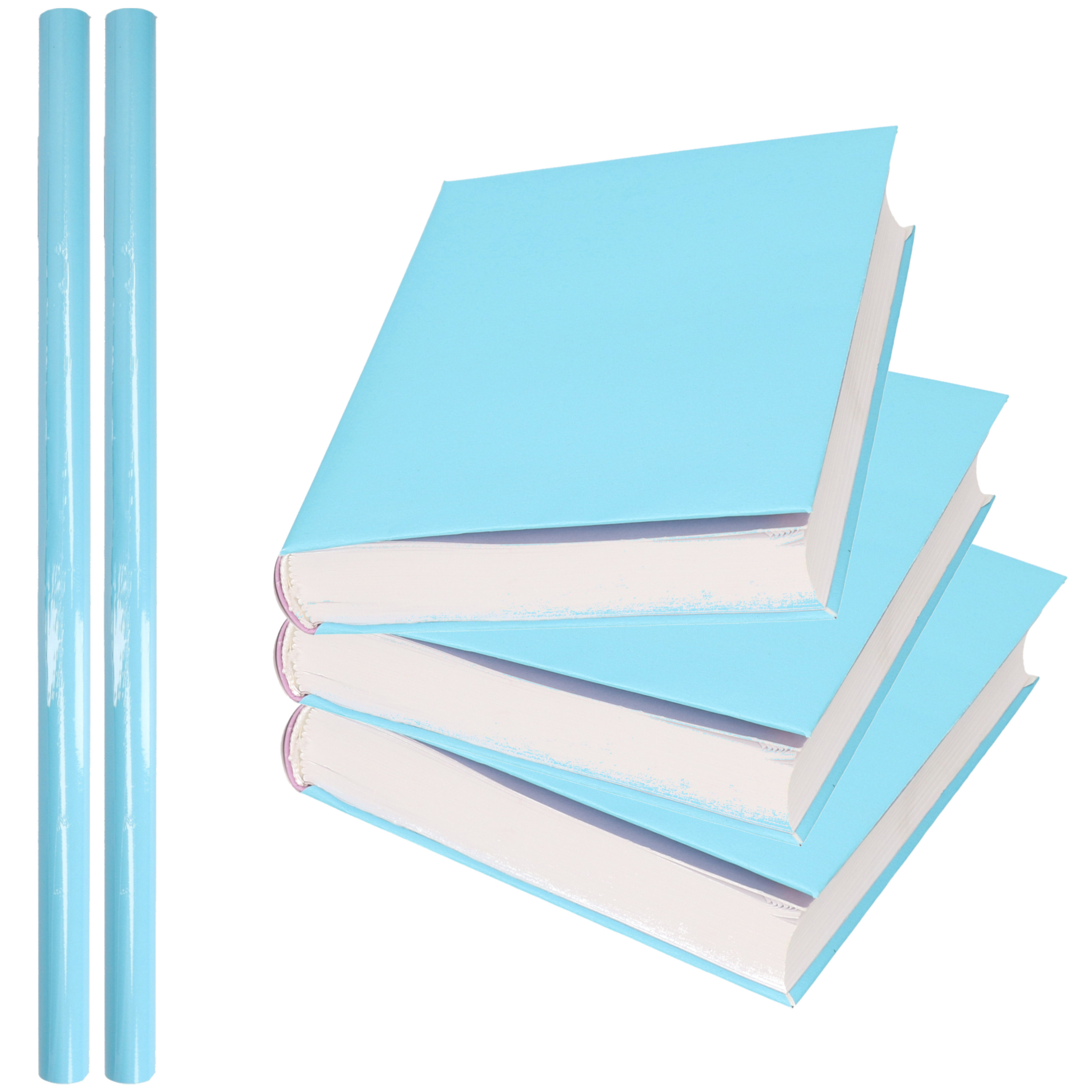 2x Rollen kadopapier-schoolboeken kaftpapier pastel blauw 200 x 70 cm