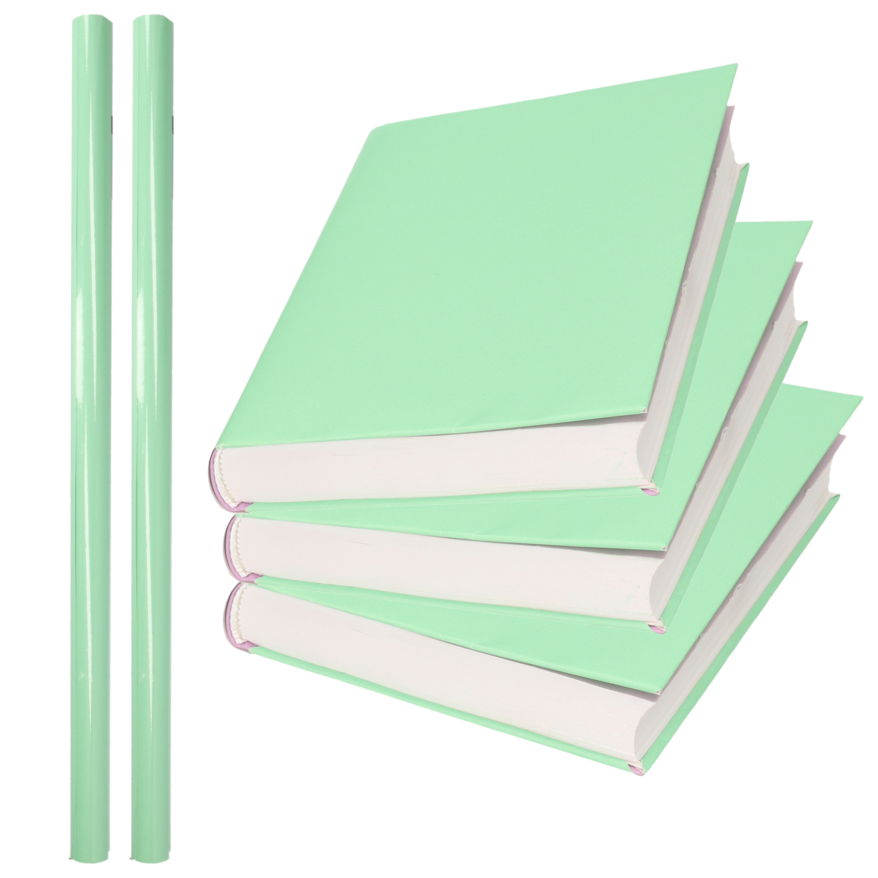 2x Rollen kadopapier-schoolboeken kaftpapier pastel groen 200 x 70 cm