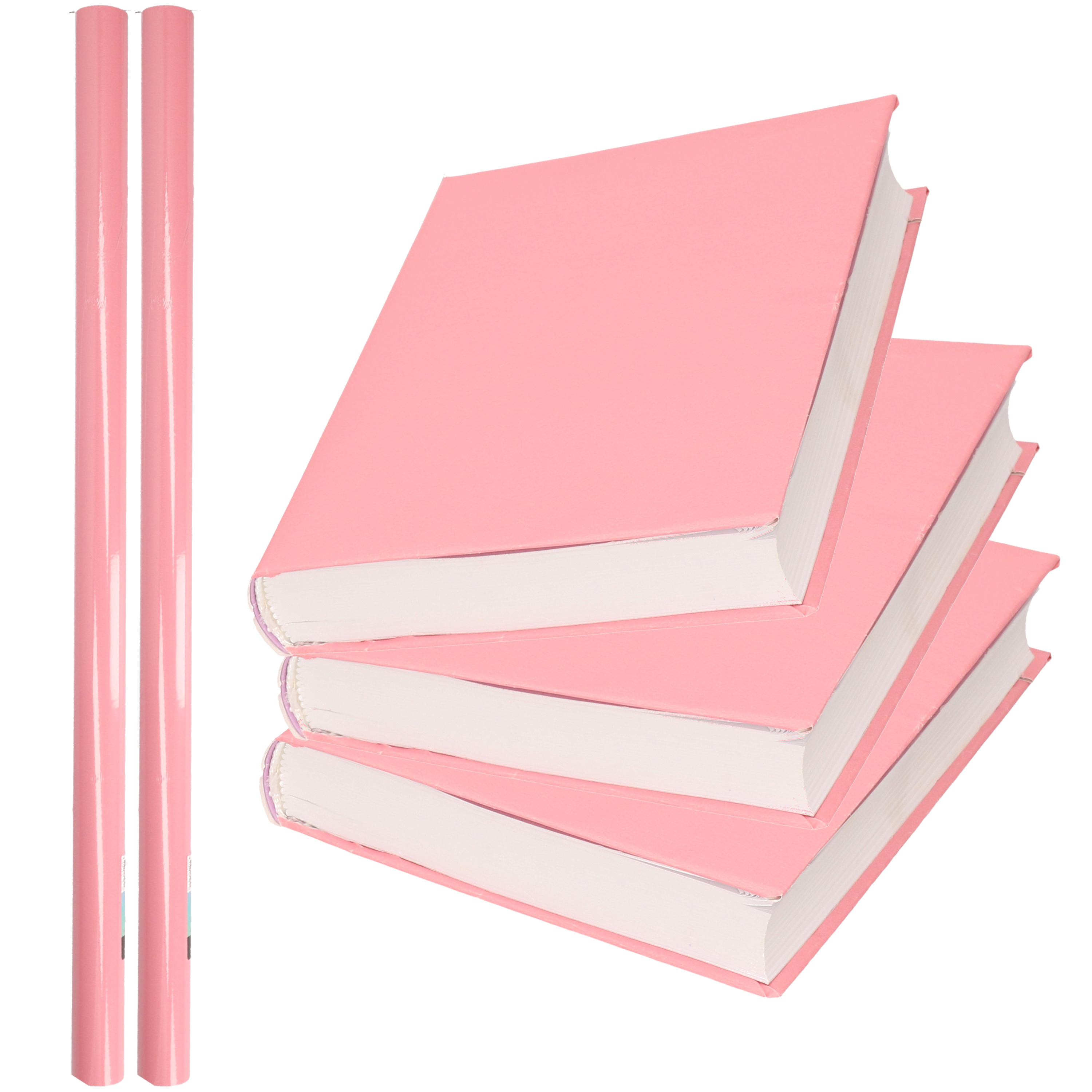 2x Rollen kadopapier-schoolboeken kaftpapier pastel roze 200 x 70 cm