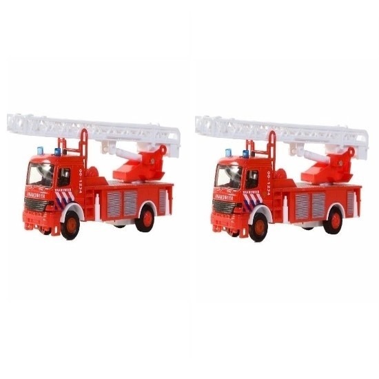 2x Speelgoed BMW brandweerwagens met ladder 15 cm