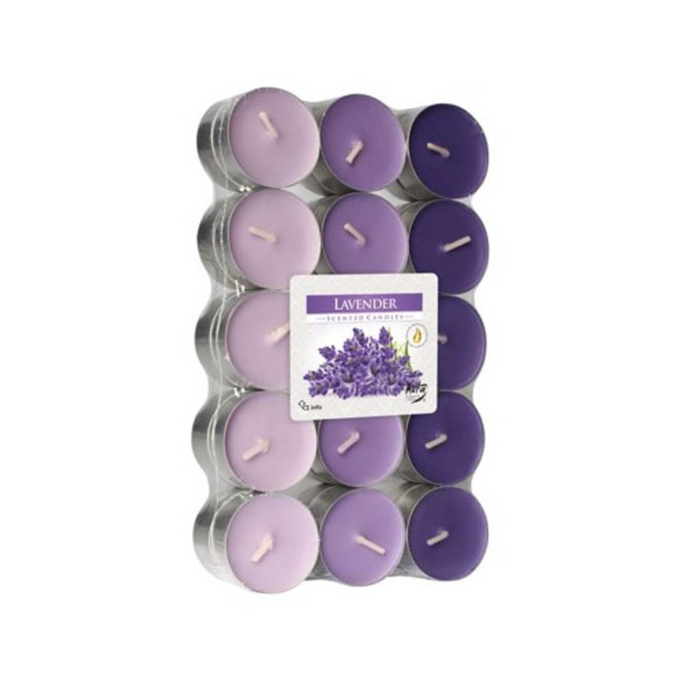 30x stuks Waxinelichtjes-theelichten lavendel geurkaarsen 4 branduren
