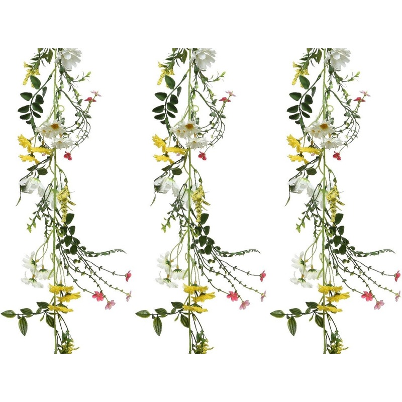 3x Gele-witte kunsttak kunstplanten slingers 180 cm