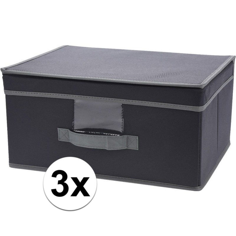 3x Grijze opbergdozen-opbergboxen met vaste deksel 39 cm