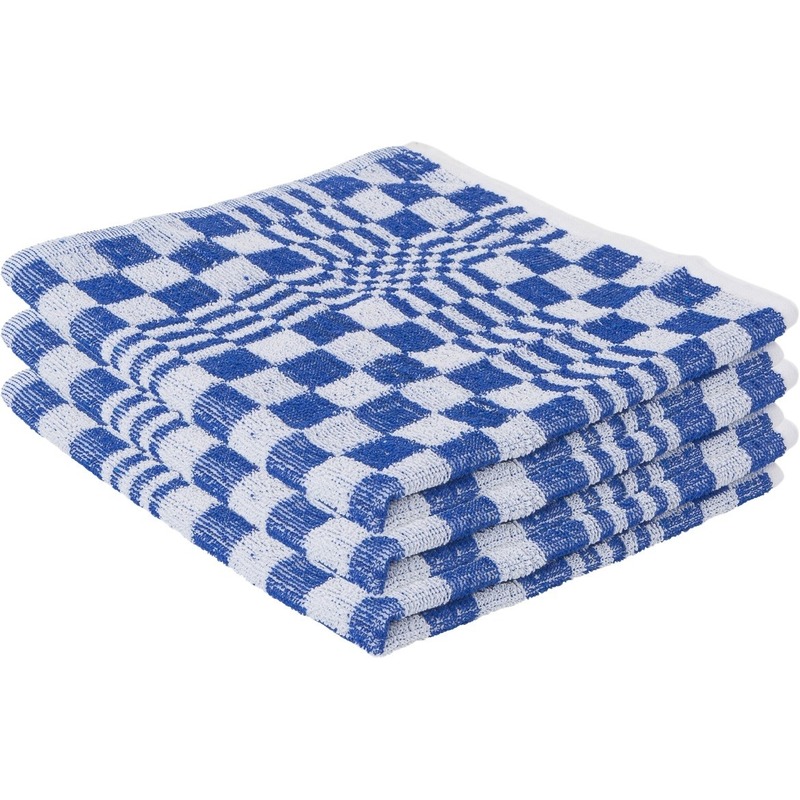 3x Handdoek voor in de keuken blauw met blokmotief 50 x 50 cm