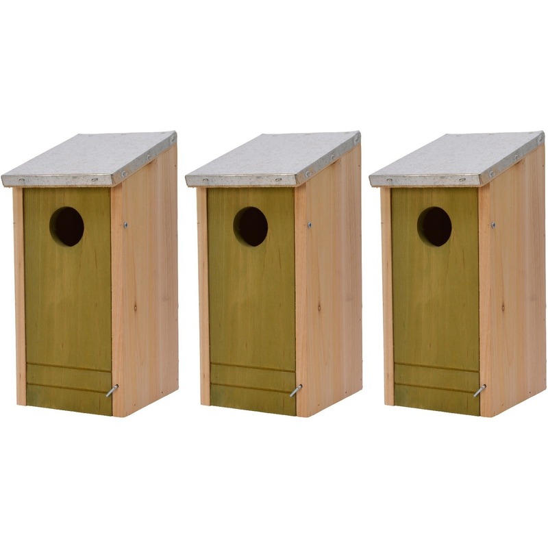 3x Houten vogelhuisjes-nestkastjes lichtgroene voorzijde 26 cm