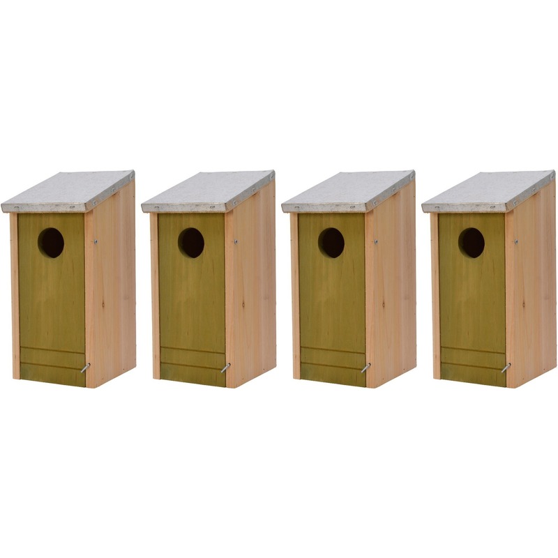 4x Houten vogelhuisjes-nestkastjes lichtgroene voorzijde 26 cm