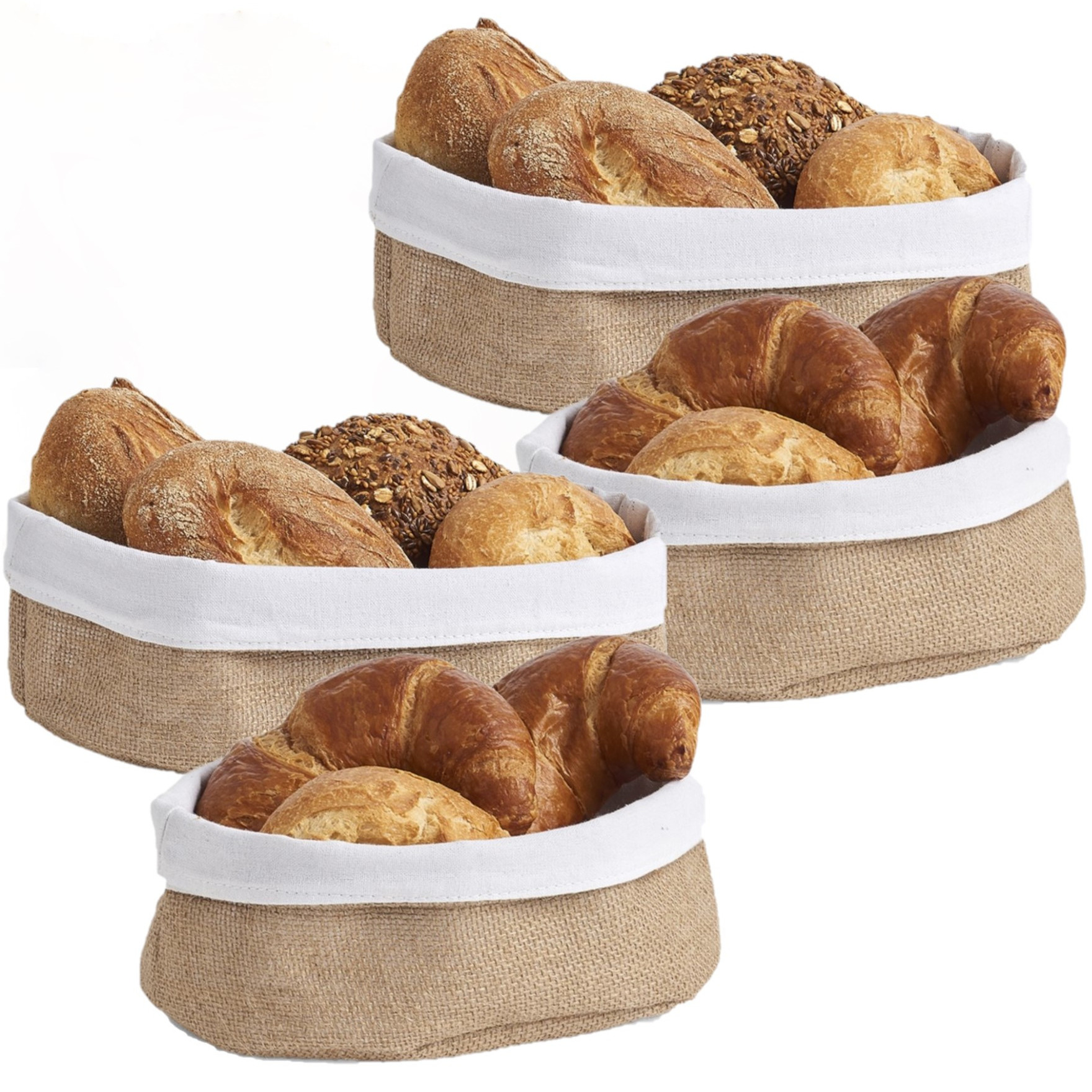 4x Jute brood serveer mandjes 22 x 15 cm en 26 x 18 cm