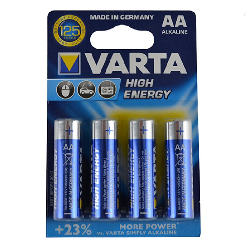 4x Varta Alkaline AA batterijen high energy 1.5 V