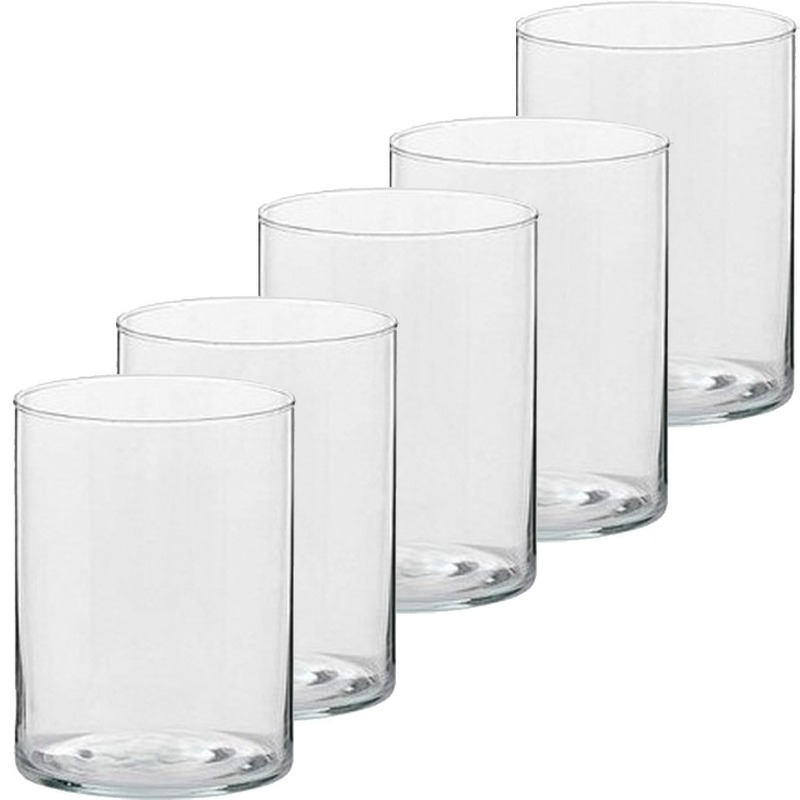 5x Hoge theelichthouders-waxinelichthouders glas 5,5 x 6,5 cm