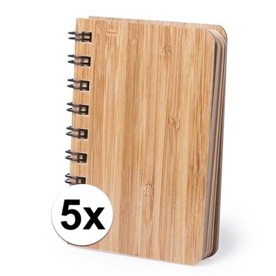 5x Notitieboekjes-schriftjes met bamboe kaft 9 x 12 cm