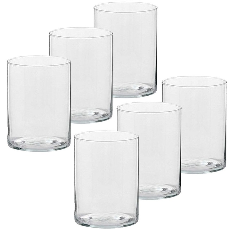 6x Hoge theelichthouders-waxinelichthouders glas 5,5 x 6,5 cm