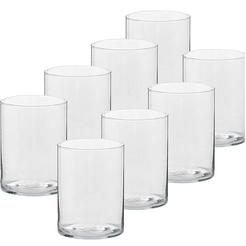 8x Hoge theelichthouders-waxinelichthouders glas 5,5 x 6,5 cm