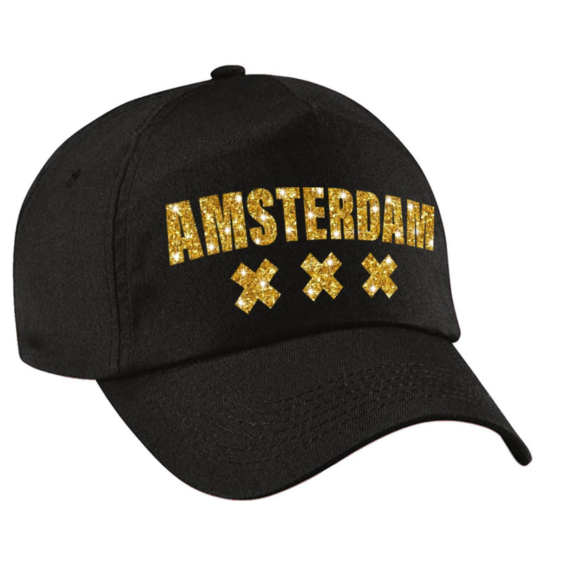 Amsterdam 020 pet-cap zwart met gouden bedrukking volwassenen