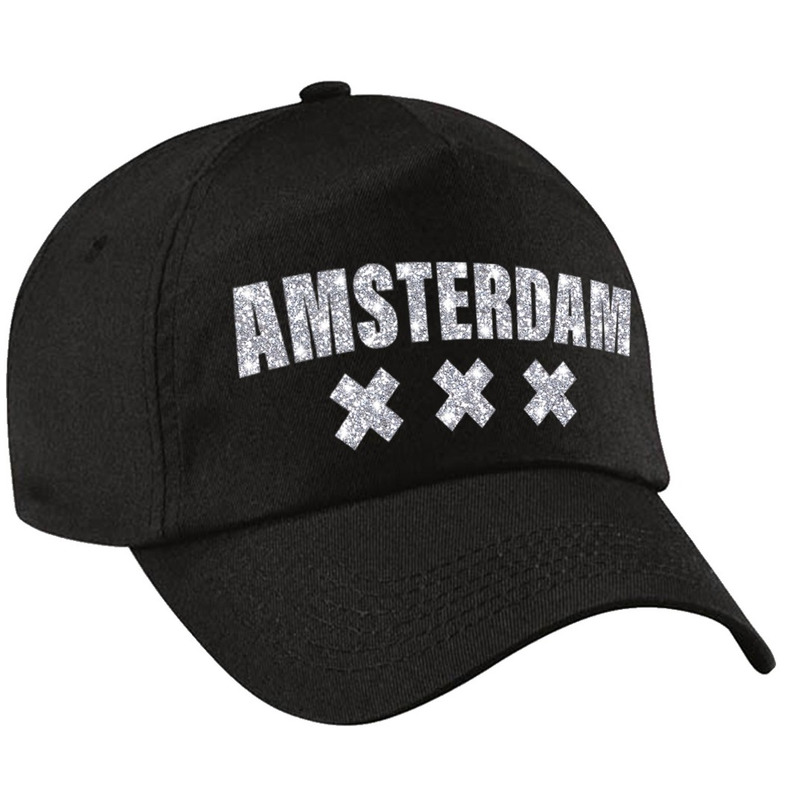Amsterdam 020 pet -cap zwart met zilver bedrukking volwassenen