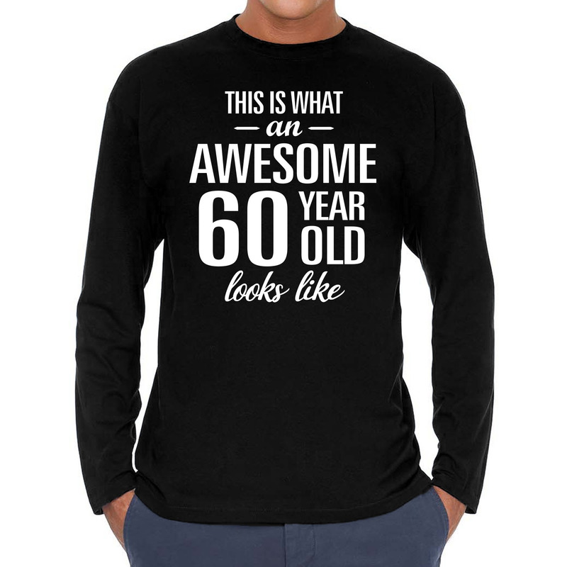 Awesome 60 year-60 jaar cadeaushirt long sleeves zwart heren