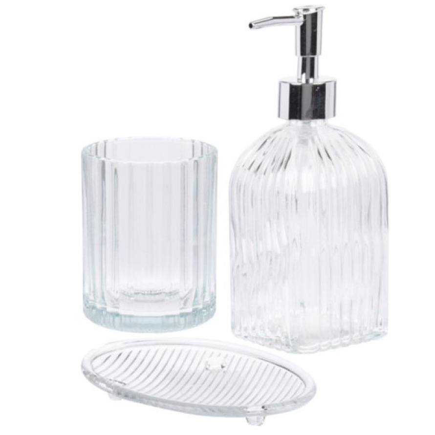 Badkamerset 3-delig transparant wit van glas