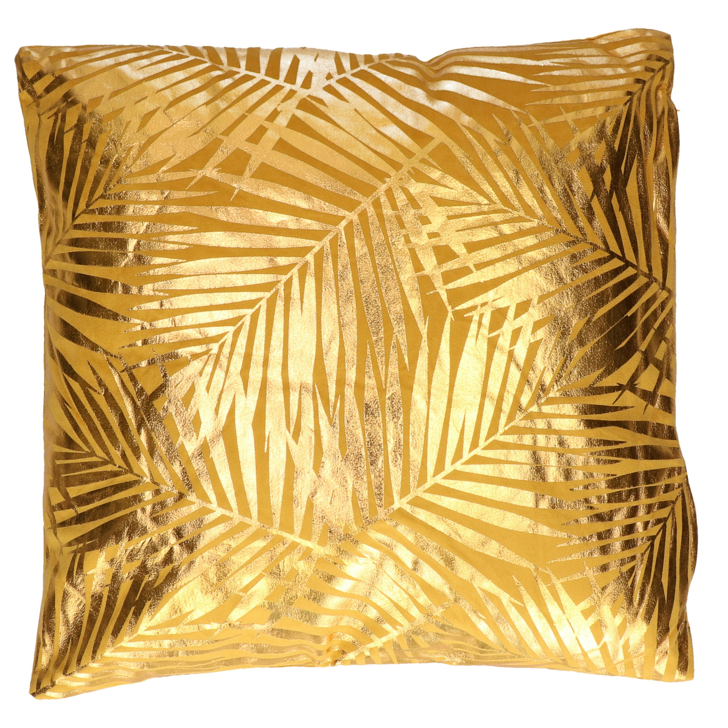 Bank-sier kussens voor binnen palmen print Oker goud 40 x 40 x 11 cm