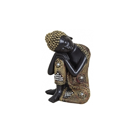 Beeldje slapende Boeddha zwart-goud 17 cm