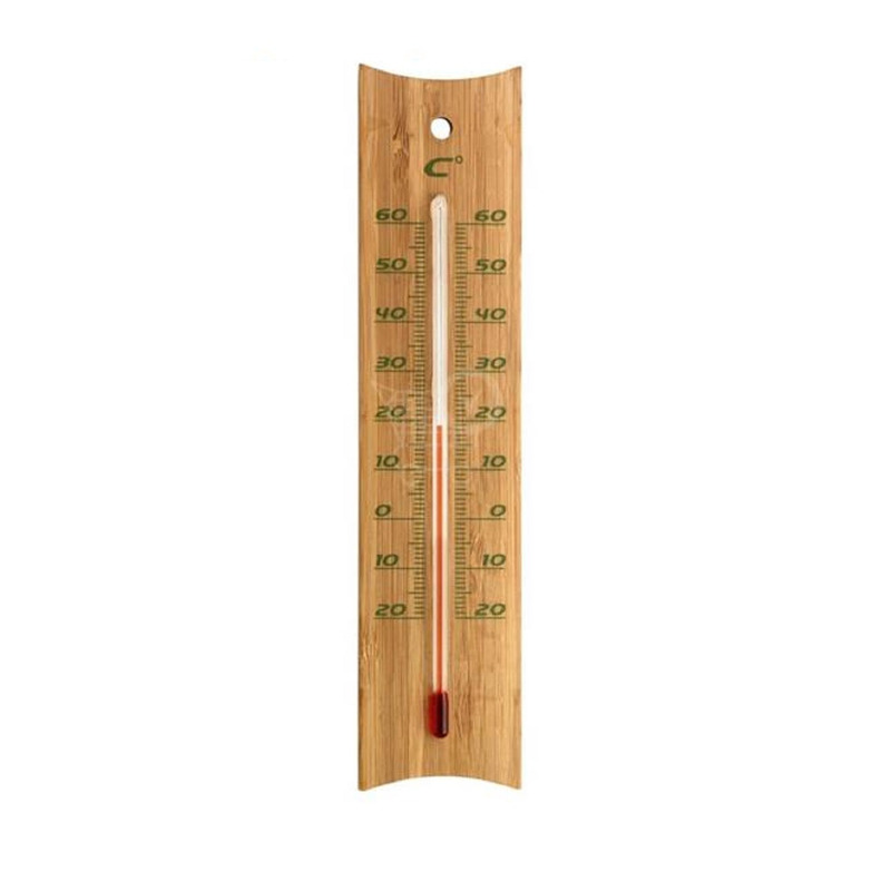 Binnen-buiten thermometer bamboe 4,5 x 20 cm