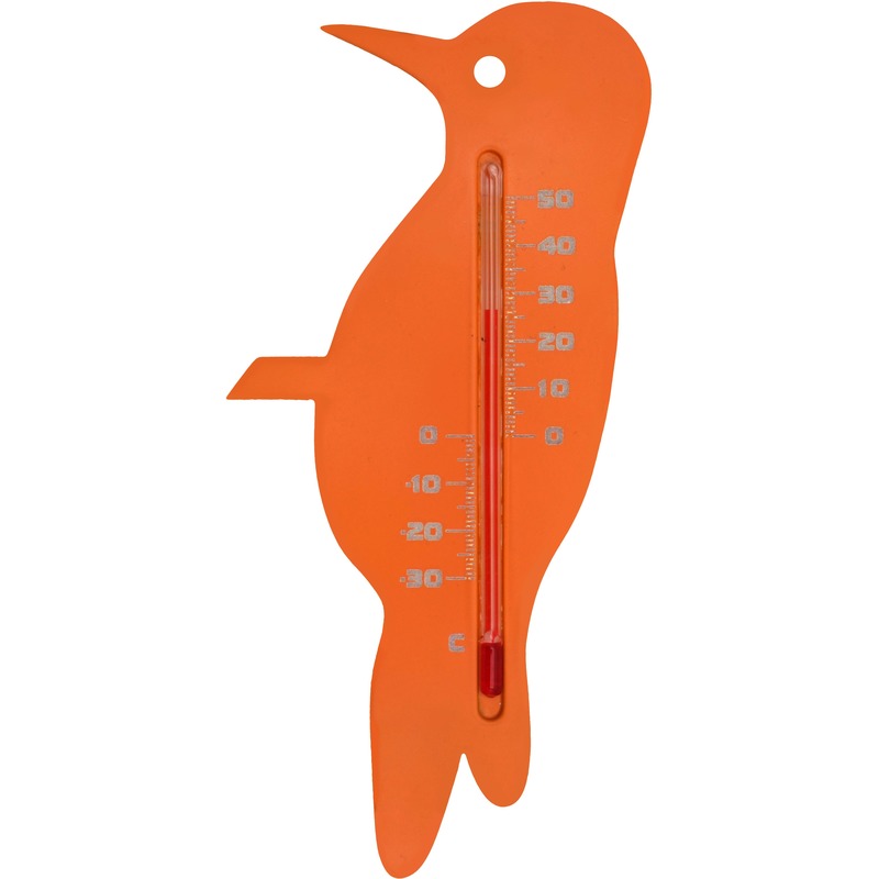 Binnen-buiten thermometer oranje specht vogel 15 cm