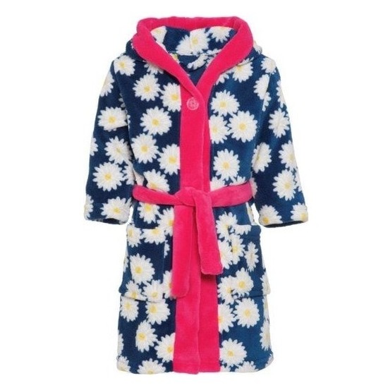 Blauw-roze badjas-ochtendjas margriet bloemenprint voor kinderen