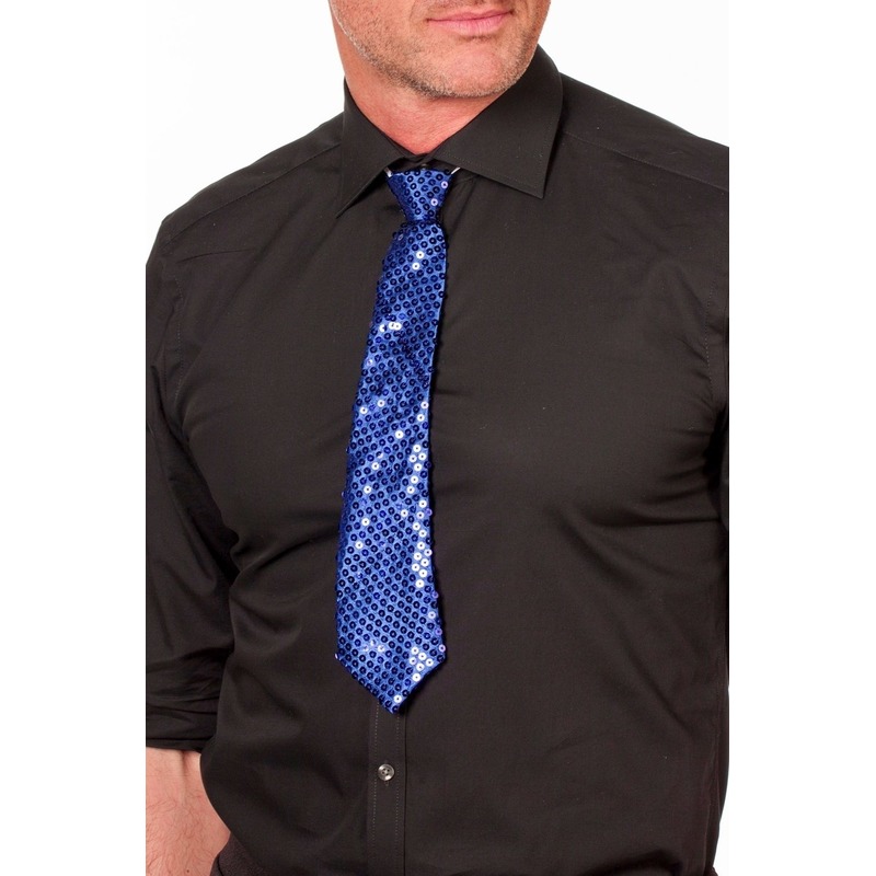 Blauwe glitter stropdas 32 cm verkleedaccessoire dames-heren