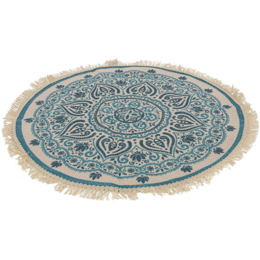 Blauwe-naturel hammam stijl badmat 50 cm rond