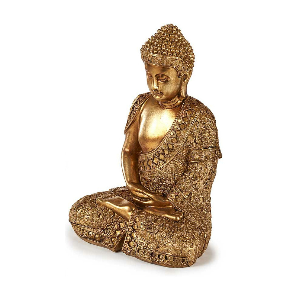 Boeddha beeld polyresin goud zittend 33 cm voor binnen