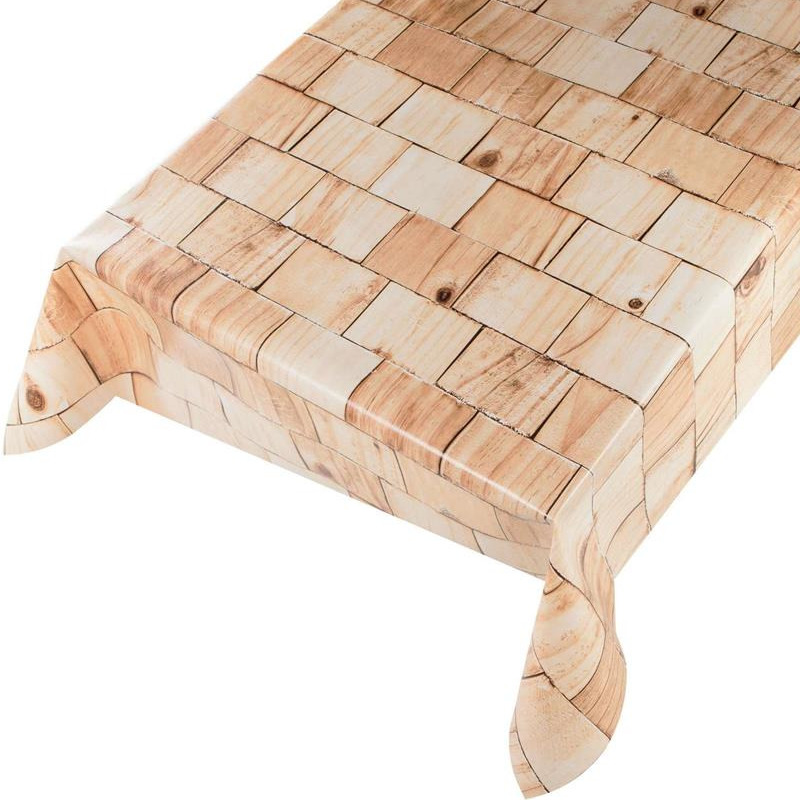 Buiten tafelkleed-tafelzeil naturel houten blokken print 140 x 175 cm rechthoekig