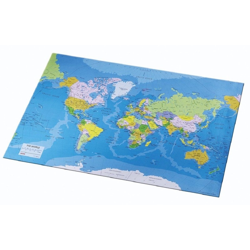 Bureau onderleggger PVC 41 x 52 cm wereldkaart